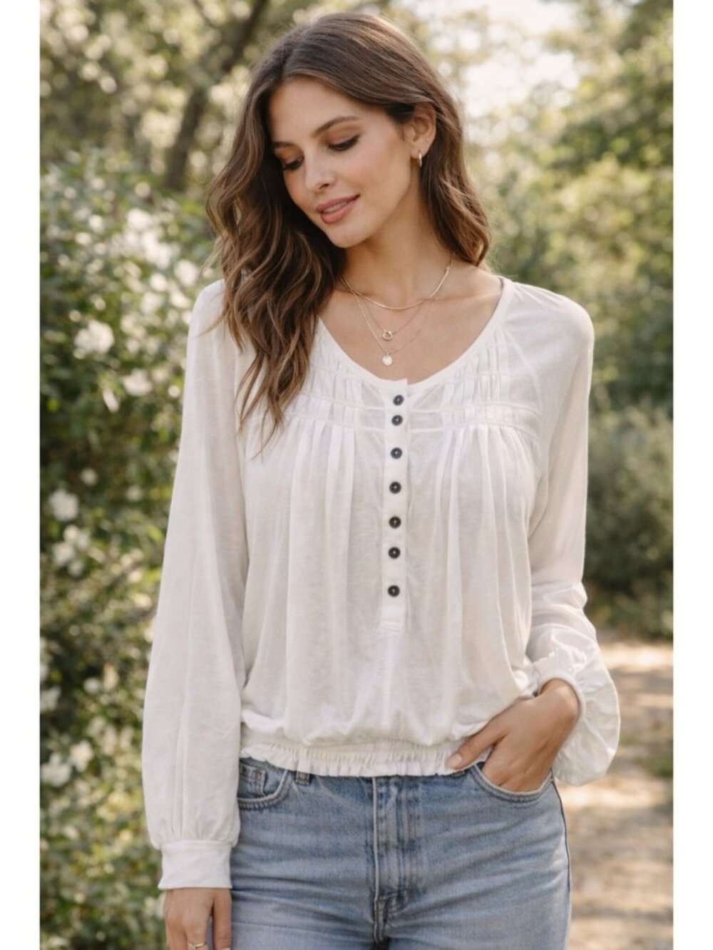 Free People White Balloon Sleeve Semi-Sheer Top Blouse SZ S Romantic Feminine